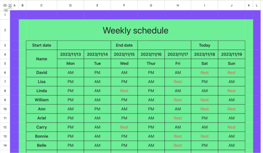 Weekly schedule 4